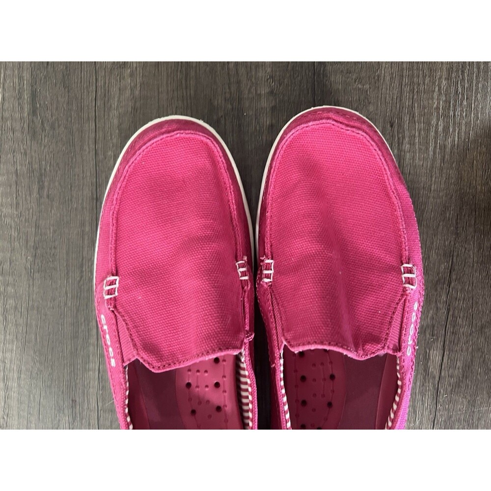 CROCS women size 9 Pink Canvas Slip-On LOAFER BOAT SHOES - Picture 5 of 12